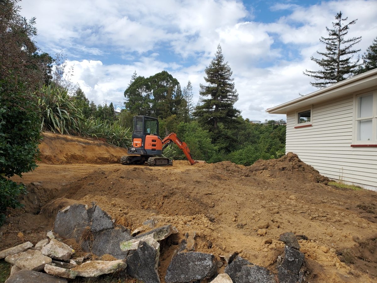 Manga Roach mini-digger on a residential earthworks job, Otorohanga
